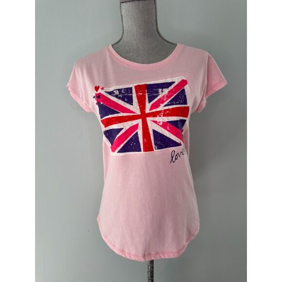 Y2k Cherokee Pink Union Jack Lovely Distressed Graphic Tee Shirt size Junior XL - Picture 1 of 7